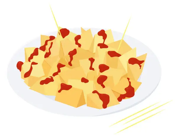 Vector illustration of Patatas bravas traditional Spanish potatoes dish