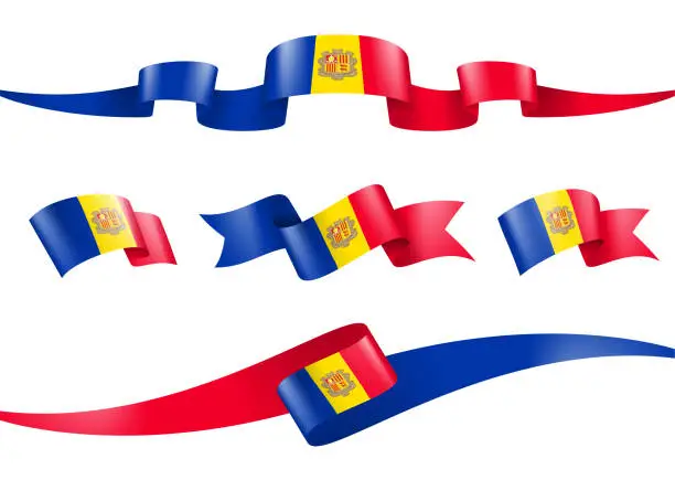 Vector illustration of Andorra flag Ribbon Set - Vector Stock Illustration