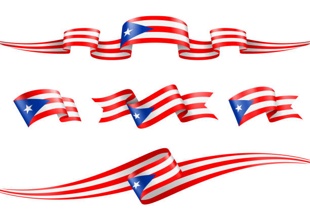 ilustraciones, imágenes clip art, dibujos animados e iconos de stock de conjunto de cintas de la bandera de puerto rico - vector stock illustration - puerto rico