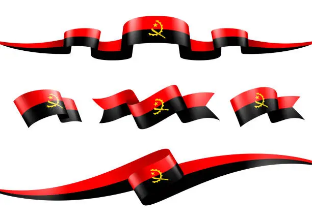 Vector illustration of Angola flag Ribbon Set - Vector Stock Illustration