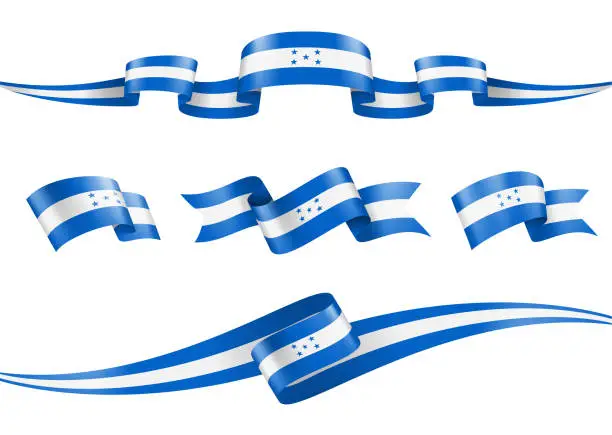 Vector illustration of Honduras flag Ribbon Set - Vector Stock Illustration