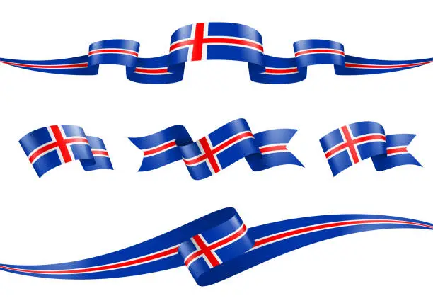 Vector illustration of Iceland flag Ribbon Set - Vector Stock Illustration