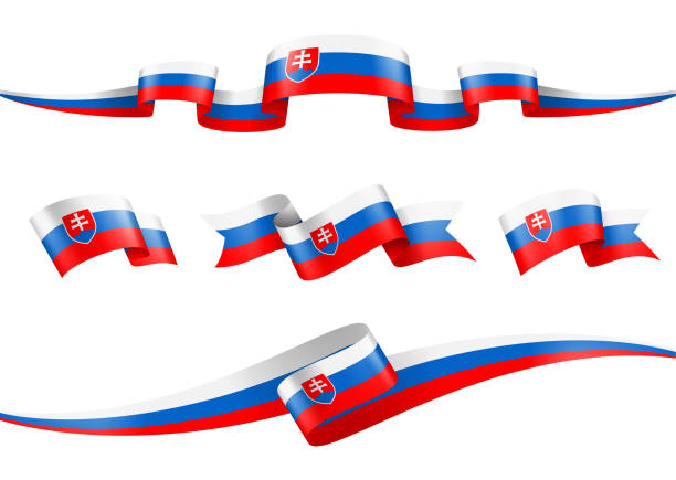 illustrazioni stock, clip art, cartoni animati e icone di tendenza di set di nastri bandiera slovacchia - illustrazione vettoriale - slovak flag