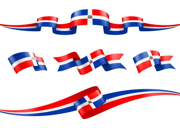 Vector illustration of Dominican Republic flag Ribbon Set - Vector Stock Illustration