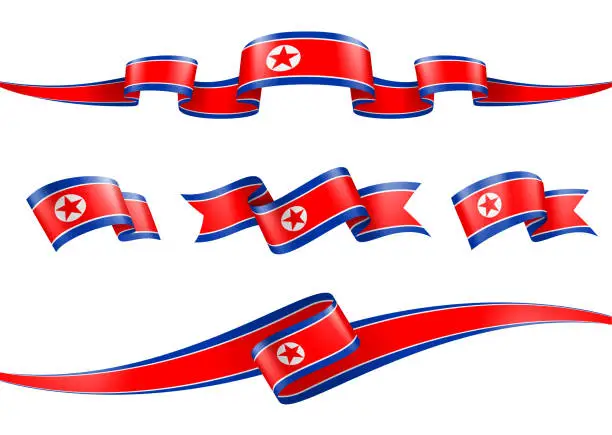 Vector illustration of North Korea flag Ribbon Set - Vector Stock Illustration