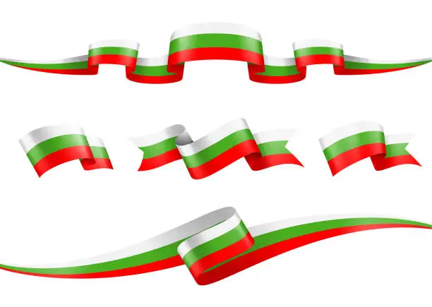 Vector illustration of Bulgaria flag Ribbon Set - Vector Stock Illustration