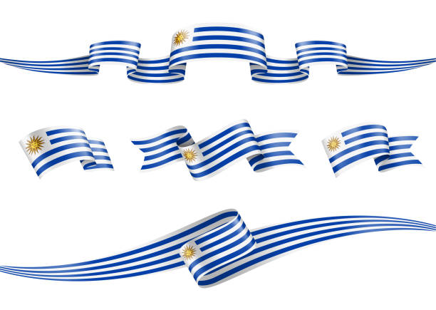 uruguay flag ribbon set - vector stock illustration - uruguay 幅插畫檔、美工圖案、卡通及圖標
