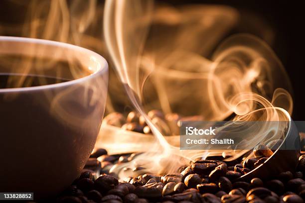 Strange Golden Smoke Taking Away From Coffee Seeds Stock Photo - Download Image Now - Coffee - Drink, Roasted Coffee Bean, Scented
