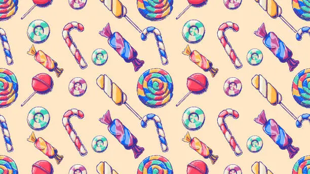 Vector illustration of Drawn seamless pattern - Sweets and lollipops.