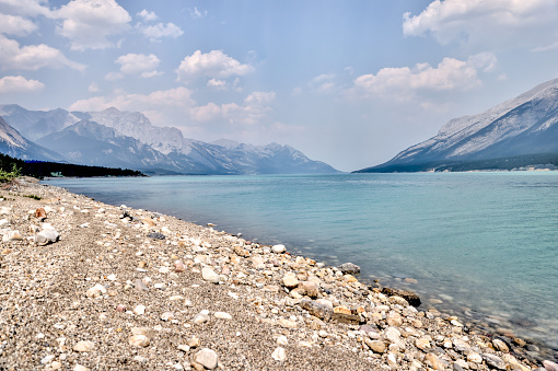 Landscapes along the shore of Abraham Lake in David Thompson Park in the Canadian Rockies