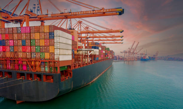istock Aerial view of Container ship loading at harbor 1338302669