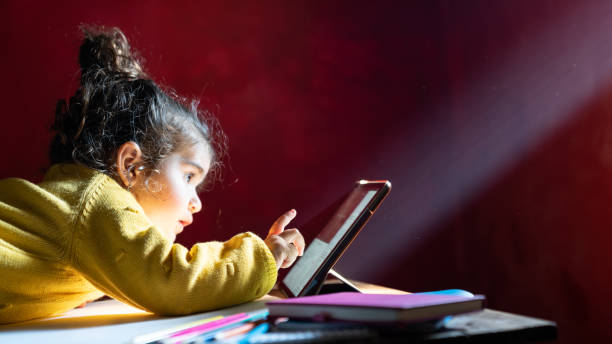 Teenager using a Digital Tablet in the living room