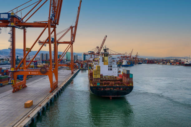 istock Aerial view of container freight ship carrying container box for import and export business logistic. 1338306688