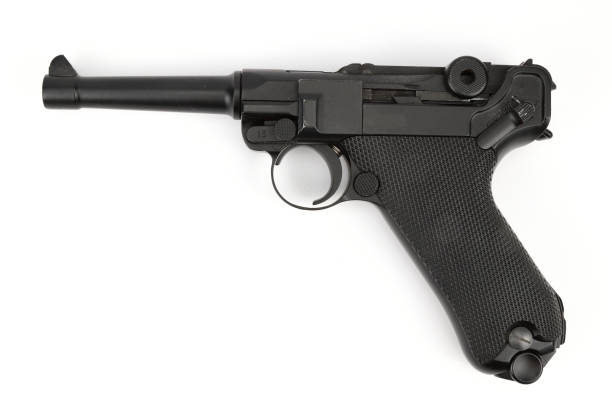 istock Replica parabellum pistol isolated on white background 1338310711