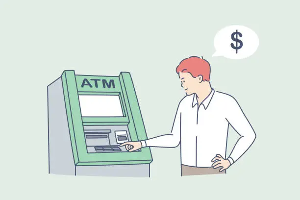 Vector illustration of Withdrawing money on atm concept