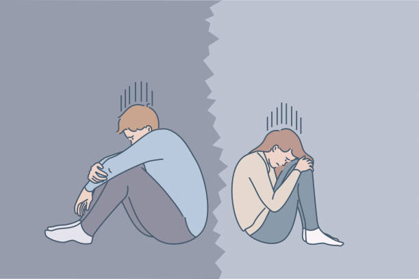 illustrations, cliparts, dessins animés et icônes de problèmes dans le concept de relations de couple - relationship difficulties depression heart shape sadness