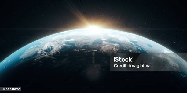 Photorealistic Earth View From Space To Europe Stock Photo - Download Image Now