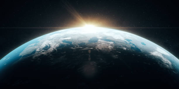 photorealistic earth view from space to europe (textures credits to nasa) - planeta terra imagens e fotografias de stock