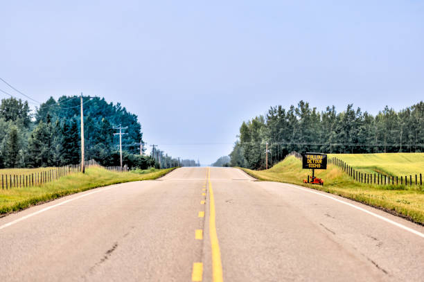 Empty highway near Rocky Mountain House in Western Alberta