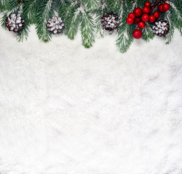 istock Snow background with fir branches and pine cones. Christmas decoration. 1338315211