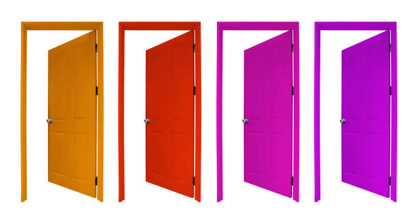 istock Group of wooden doors isolated on white background 1338317288