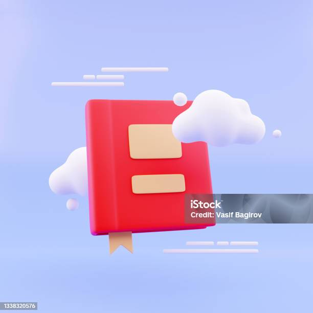 Cloud Floating On Blue Background Books Minimal Idea Concept 3d Render Stock Photo - Download Image Now