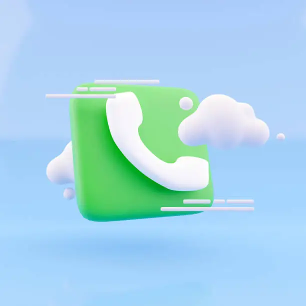 Photo of 3d render cloud and call phone on blue background. Illustration call center icon and cloud 3d render.