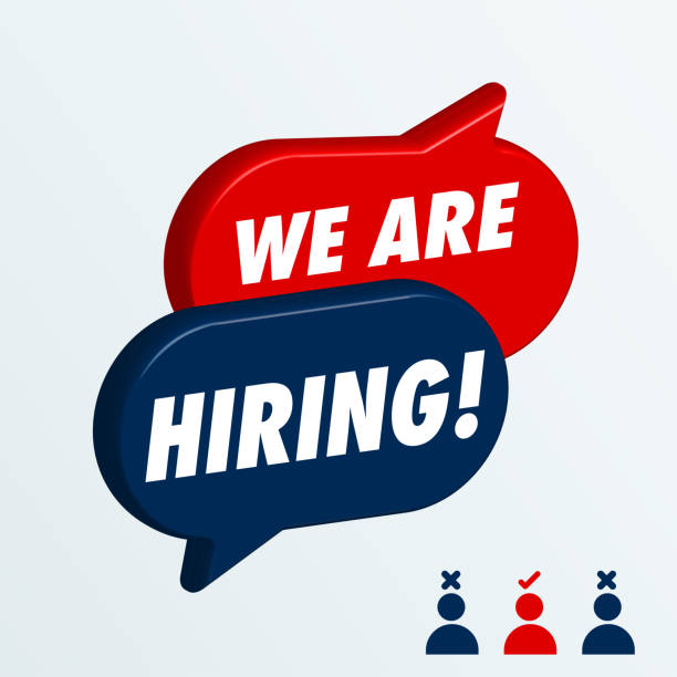 istock We're hiring red and blue vector banner. Employee vacancy announcement. Illustration isolated. Business recruiting concept. 1338320618