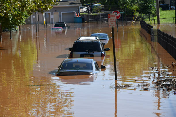 autos sumergidos en inundaciones después del huracán ida. - flood fotografías e imágenes de stock