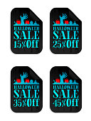 istock Halloween black sale stickers set with zombie hand. Halloween sale 15%, 25%, 35%, 45% off 1338325121