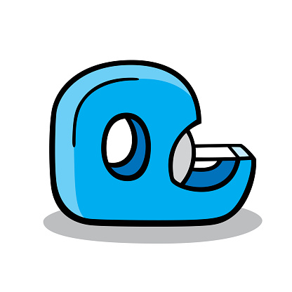 Vector illustration of a hand drawn blue tape dispenser against a white background.