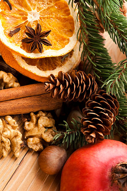 istock Different kinds of spices, nuts and dried oranges 133834407