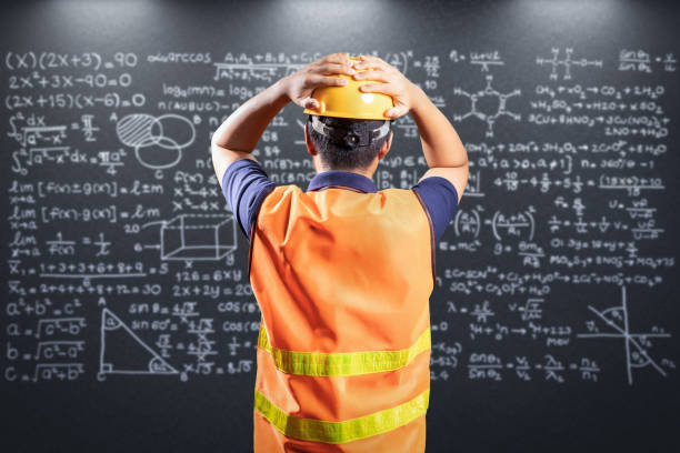 Engineer depress with math formula background stock photo