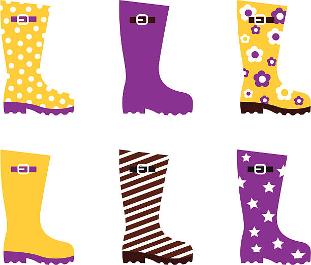 Wellington fashion boots isolated on white - yellow & pink vector art illustration