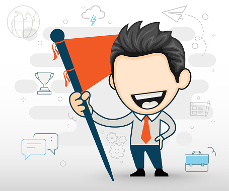 Young Business Man Smile Holding Flag The Concept Of Successful Businessman  In Cartoon Style Stock Illustration - Download Image Now - iStock