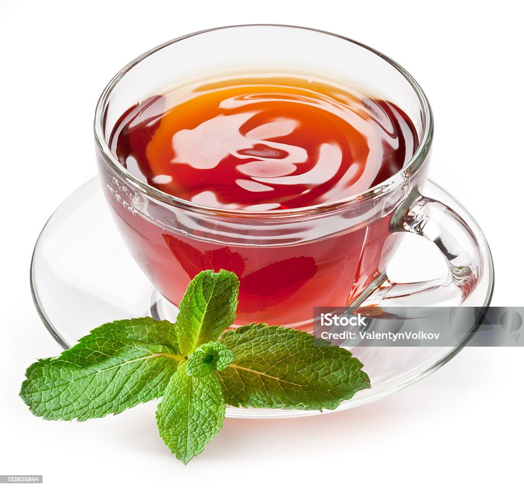 Cup tea with mint. Cup tea with mint on a white background. Drink Stock Photo
