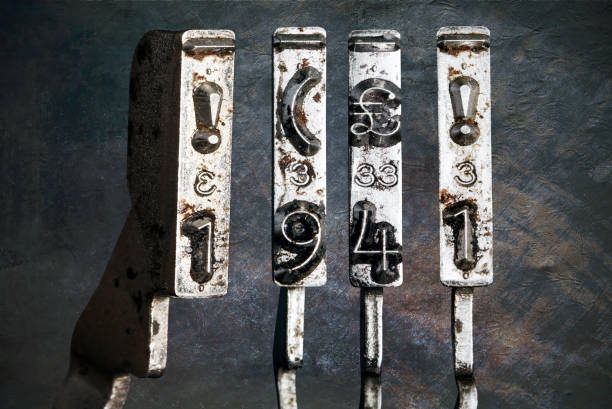 istock vintage old typewriter hammers with the date 1941  isolated 1338373104
