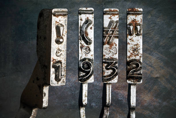 istock vintage old typewriter hammers with the date 1932  isolated 1338373120