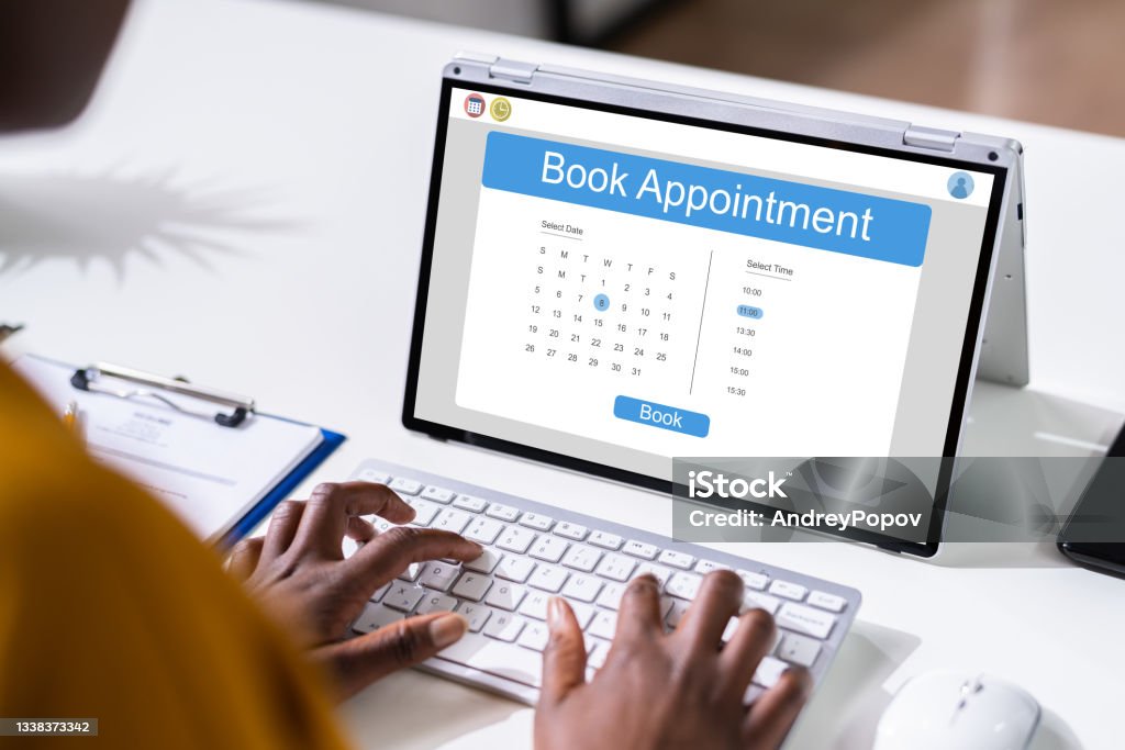 Booking Meeting Calendar Appointment Booking Meeting Calendar Appointment On Laptop Online Personal Organizer Stock Photo