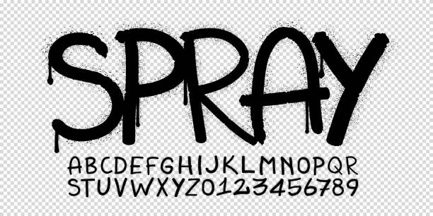 realistische spray graffiti farbe schriftart vektor - graffiti stock-grafiken, -clipart, -cartoons und -symbole