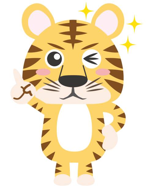 całe ciało zmotywowanego tygrysa, który wskazuje palcem i mruga / materiał ilustracyjny (ilustracja wektorowa) - tiger pointing vector cartoon stock illustrations