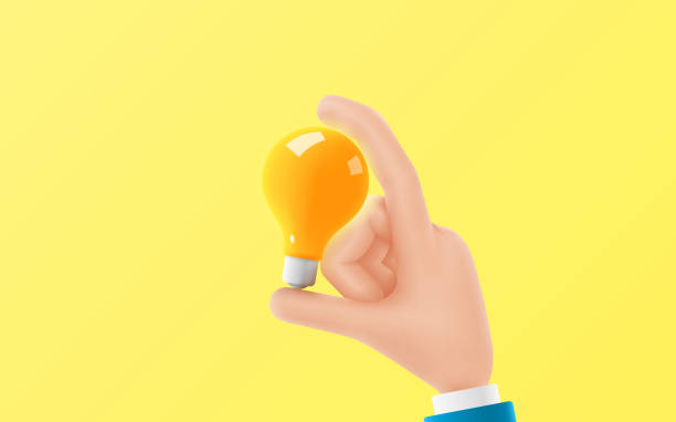 istock Cartoon hand of businessman holds bulb 1338377089