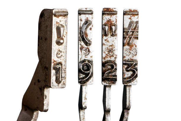 istock vintage old typewriter hammers with the date 1923  isolated 1338378012