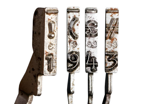 istock vintage old typewriter hammers with the date 1943 1338378879
