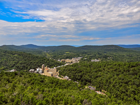 Aerial view of Hot Springs, Arkansas Nestled In The Ouachita Mountains