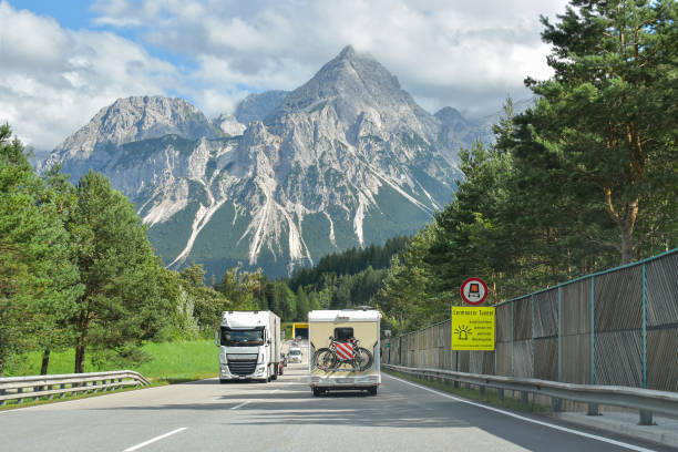 Holiday traffic in the Alps stock photo