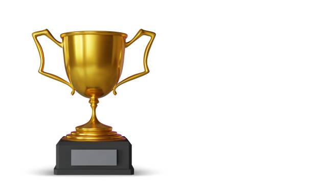 istock Golden champion cup with shadow isolated on white background. Sport tournament award. Vector illustration 1338392057