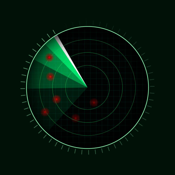 istock Green radar isolated on dark background. Military search system. HUD radar display. Vector illustration 1338392633