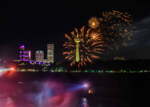 istock salute, beautiful fireworks. waterfall at sunset 1338393256