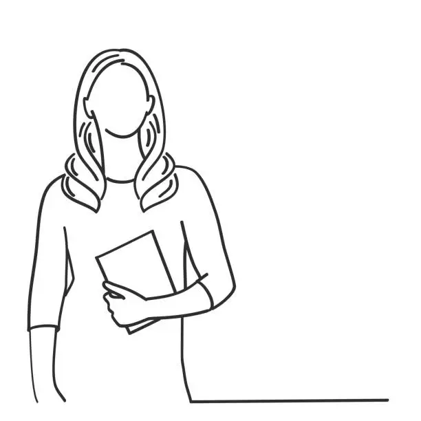 Vector illustration of Confident young woman holding folder.
